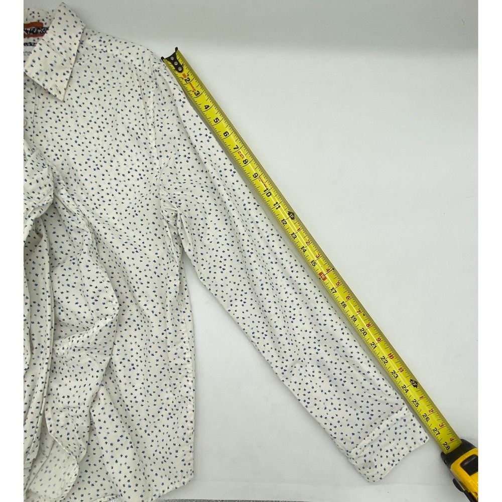 Denim & Flower Ricky Singh Mens Large White Blue Star Print Cotton Button Shirt - Picture 7 of 10